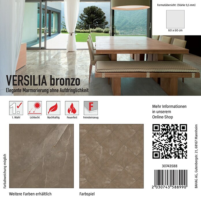 Fliesenmuster Versilia Bronzo (15 x 15 cm, Braun, Matt) | BAUHAUS