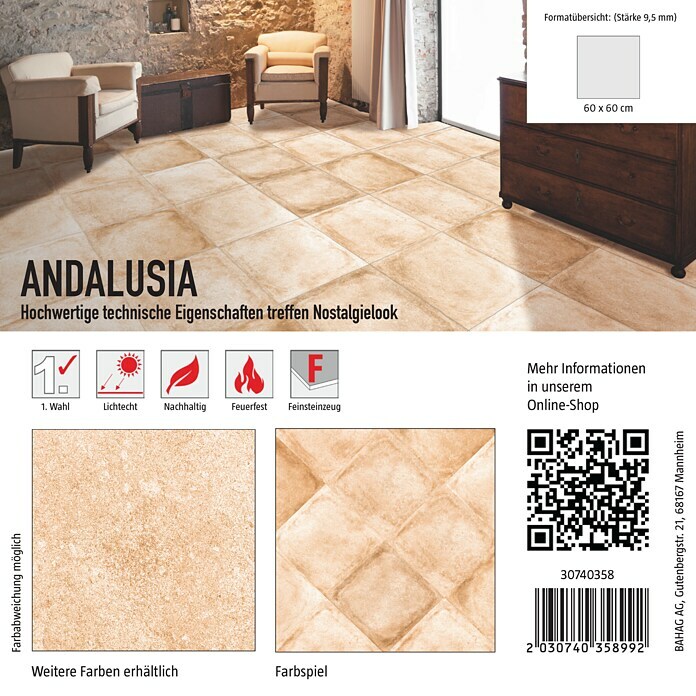 Fliesenmuster Andalusia (15 x 15 cm, Beige/Braun, Matt) | BAUHAUS