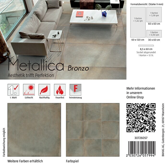 Fliesenmuster Metallica Bronzo (15 x 15 cm, Beige/Braun, Schimmernd) | BAUHAUS