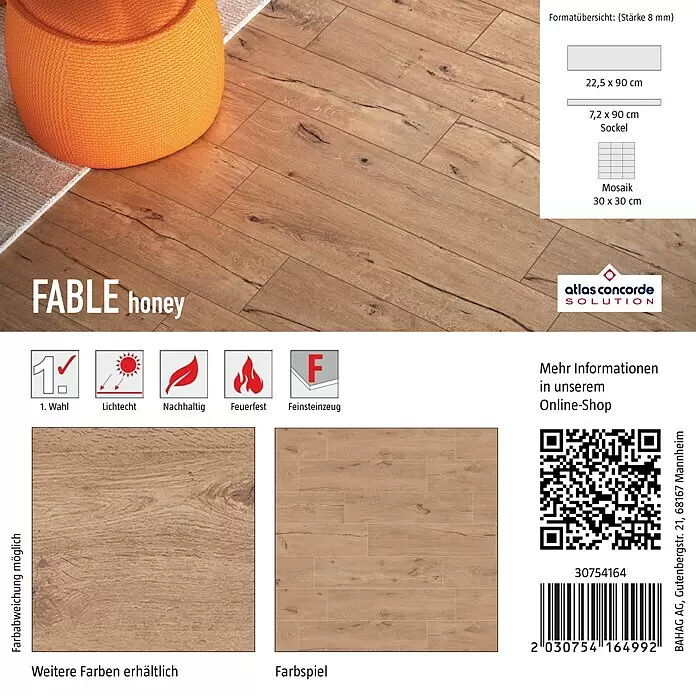 Atlas Concorde Solution Fliesenmuster Fable Honey - 15 x 15 cm, Braun, Matt - Honigfarbene Feinsteinzeug-Fliesen in Holzoptik, als Bodenbelag verlegt.