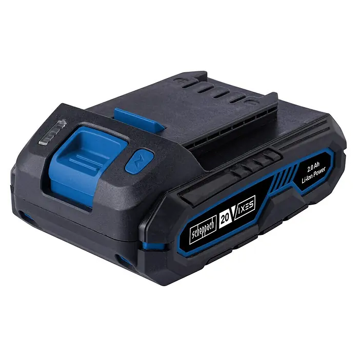 Scheppach IXES 20V Akku SBP2.0 - 20 V, 2 Ah - Scheppach 2.0 Ah 20V IXES Li-Ion Power Akku für Werkzeuge, robust und leistungsstark für zuverlässige Energieversorgung.