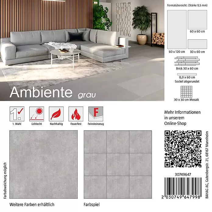 Ambiente by Palazzo Fliesenmuster15 x 15 cm, Grau, Matt