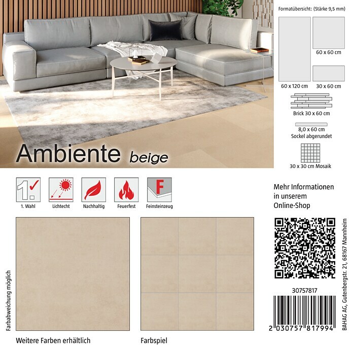 Ambiente by Palazzo Fliesenmuster (15 x 15 cm, Beige, Matt) | BAUHAUS