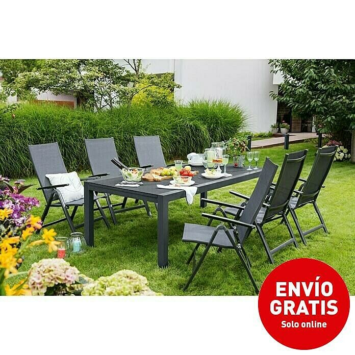 Sunfun Set de muebles de jardín Maja (7 pzs., Aluminio/Vidrio, Antracita) | BAUHAUS