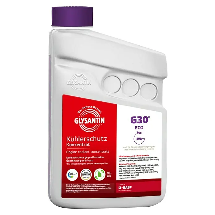 Glysantin Kühlerfrostschutz G30 ECO BMB 100 Konzentrat - 1 l - Glyasantin G30 Kühlerfrostschutzmittel. Bietet zuverlässigen Schutz vor Korrosion, Überhitzung und Frost für Elektro- und Verbrennerfahrzeuge.