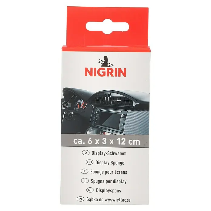 Nigrin Reinigungsschwamm - Geeignet für: Displays, Waschen: Waschbar bis 60 °C (ohne Weichspüler), 1 Stk. - Nigrin Display-Schwamm: Effektiver Reinigungsschwamm für Displays, ca. 6 x 3 x 12 cm, für streifenfreie Sauberkeit und klare Sicht.