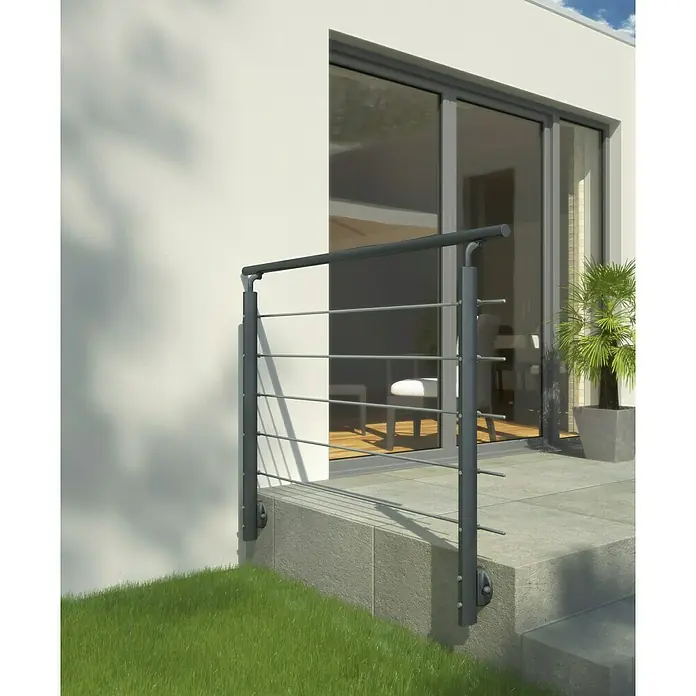 Solid Elements Juego de barandilla - Aluminio, Antracita, Largo: 1.500 mm, Montaje lateral - Barandilla moderna de acero inoxidable con barras horizontales para uso exterior. La barandilla ofrece seguridad y diseño contemporáneo.