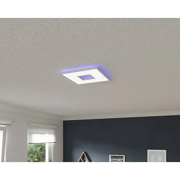 LED-Deckenleuchte Ellia - 24 W, L x B x H: 45 x 45 x 5 cm, Weiß, RGB - Modernes quadratisches Deckenlicht mit bläulichem Schein für ein stilvolles Ambiente im Raum. Zeitgemäßes Design mit klaren Linien.