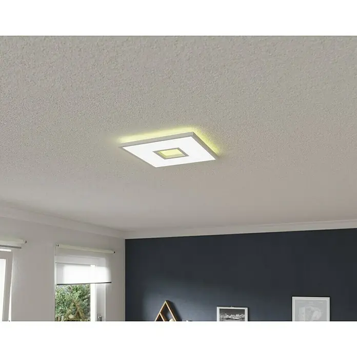 LED-Deckenleuchte Ellia - 24 W, L x B x H: 45 x 45 x 5 cm, Weiß, RGB - Moderne LED-Deckenleuchte in quadratischem Design, ideal für Wohnräume und Büros, sorgt für eine helle und effiziente Beleuchtung.
