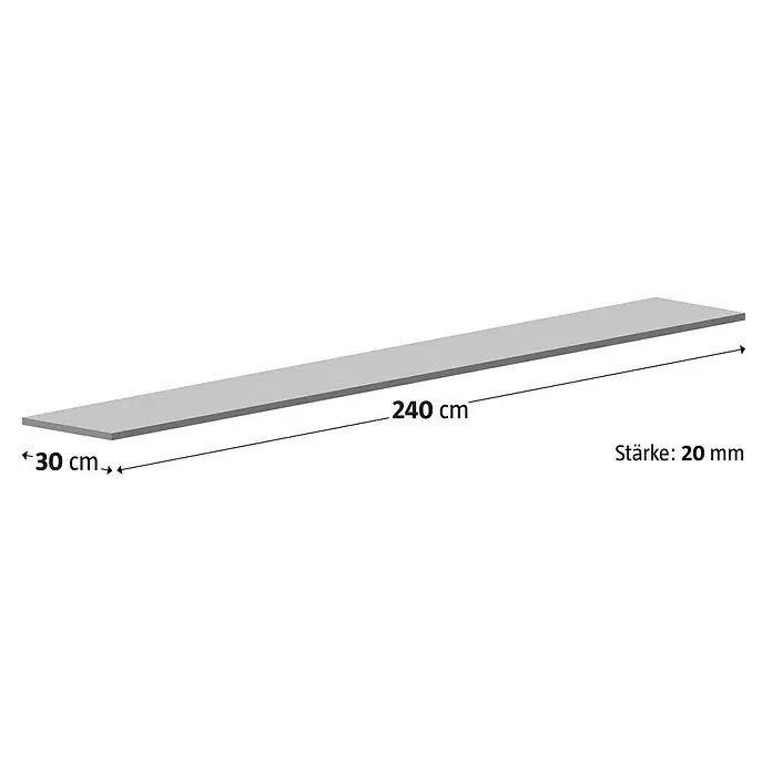 Fensterbank Jura - 240 x 30 x 2 cm, Braun/Beige/Gelb, Naturstein - Abbildung einer Holzleiste mit den Maßen 240 cm Länge, 30 cm Breite und 20 mm Dicke. Ideal für DIY-Projekte und Bauvorhaben.