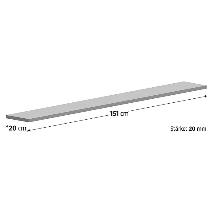 Fensterbank Mountain White Micro - 151 x 20 x 2 cm, Weiß, Kunststein, Agglo-Marmor - Abbildung eines 151 cm langen, 20 cm breiten und 20 mm dicken Bretts.