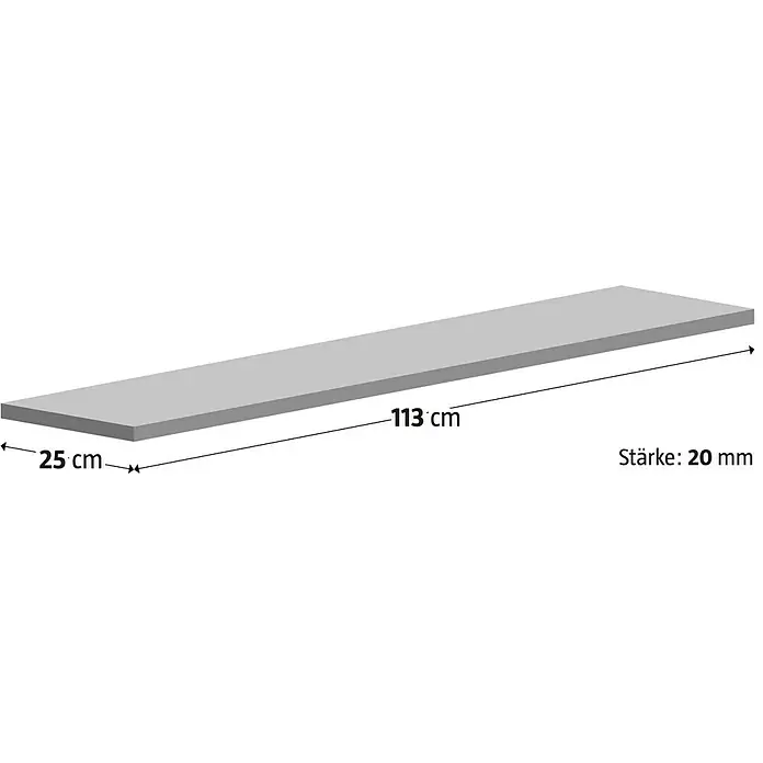 Fensterbank Mountain White Micro - 113 x 25 x 2 cm, Weiß, Kunststein, Agglo-Marmor - Produktabbildung einer hellgrauen Holzplatte mit den Maßen 113 x 25 x 0,2 cm. Gut geeignet für Möbelbau oder als Ablagefläche.
