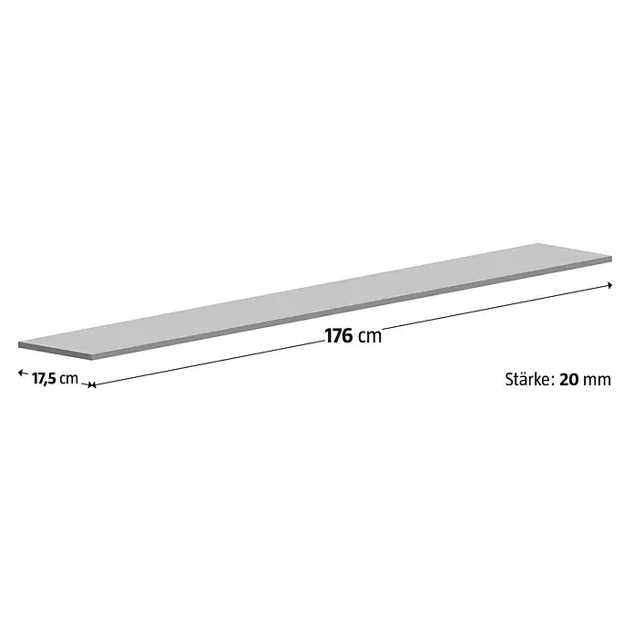Fensterbank Jura - 176 x 17,5 x 2 cm, Braun/Beige/Gelb, Naturstein - Abbildung einer hellgrauen Holzleiste mit den Maßen 176 cm Länge, 17,5 cm Breite und 20 mm Dicke.