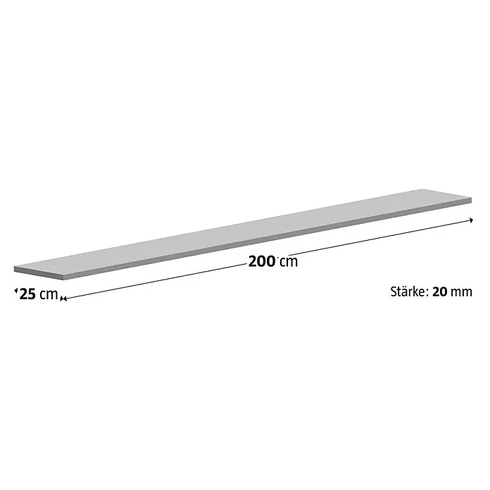 Fensterbank King Black - 200 x 25 x 2 cm, Schwarz, Naturstein, Gabbro - Abbildung einer rechteckigen Leiste mit den Maßen 25 x 200 cm und einer Stärke von 20 mm. Ideal für diverse Bau- und Bastelprojekte.