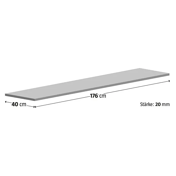 Fensterbank Impakt - 176 x 40 x 2 cm, Anthrazit, Naturstein - Abbildung einer 176 cm langen, 40 cm breiten und 20 mm dicken grauem Platte.