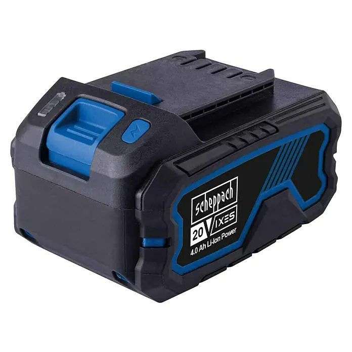 Scheppach IXES 20V Akku SBP4.0 - 20 V, 4 Ah - Abbildung eines 20V/4.0 Ah Lithium-Ionen-Akkus von Scheppach, der für eine Vielzahl von Elektrowerkzeugen geeignet ist.