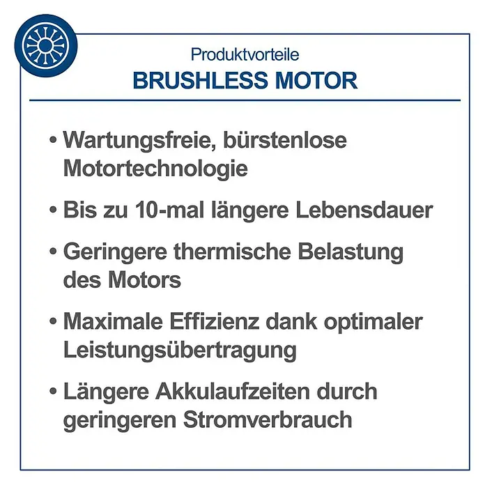 Scheppach IXES 20V Akku-Rasenmäher BC-MP380-X - 40 V, 2 Akkus, 4 Ah, Schnittbreite: 38 cm - Produktvorteile eines bürstenlosen Motors: Wartungsfrei, längere Lebensdauer, geringere thermische Belastung, maximale Effizienz, längere Akkulaufzeiten.