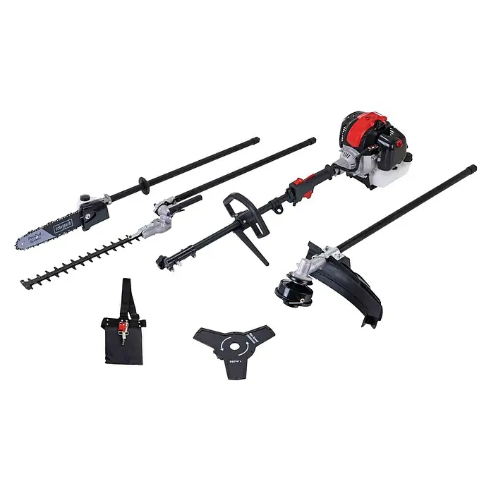 Scheppach Benzin-Multitool PMT520 - 1,4 kW - Scheppach MFH5200-4P Mehrfachwerkzeug mit verschiedenen Aufsätzen für Gartenarbeiten.
