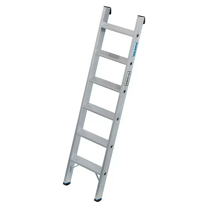 Krause Stabilo Anlegeleiter 6 Stufen - Anzahl Tritte: 6 Stk., Arbeitshöhe: 2,7 m, Belastbarkeit: 225 kg, Aluminium - Silberne Aluminiumleiter mit breiten Sprossen, belastbar bis 225 kg.