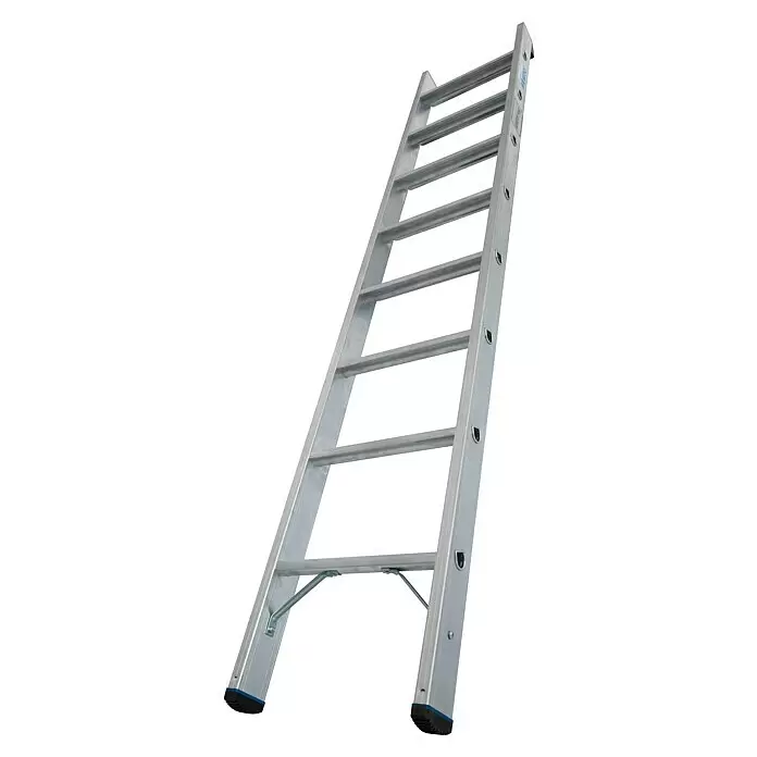 Krause Stabilo Anlegeleiter 8 Stufen - Anzahl Tritte: 8 Stk., Arbeitshöhe: 3,15 m, Belastbarkeit: 225 kg, Aluminium - Silberne Aluminium-Anlegeleiter mit rutschfesten Füßen.