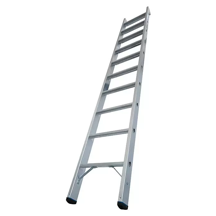 Krause Stabilo Anlegeleiter 10 Stufen - Anzahl Tritte: 10 Stk., Arbeitshöhe: 3,6 m, Belastbarkeit: 225 kg, Aluminium - Silberne Aluminium-Anlegeleiter mit schwarzen Anti-Rutsch-Füßen.