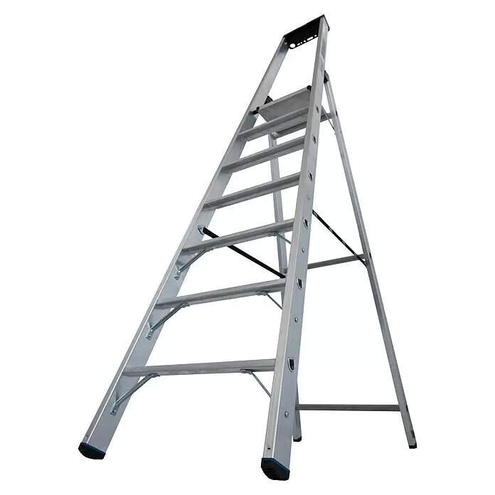 Krause Stabilo Stehleiter 7 Stufen - Anzahl Tritte: 7 Stk., Arbeitshöhe: 3,65 m, Belastbarkeit: 225 kg, Aluminium - Silberne Aluminium-Klappleiter.
