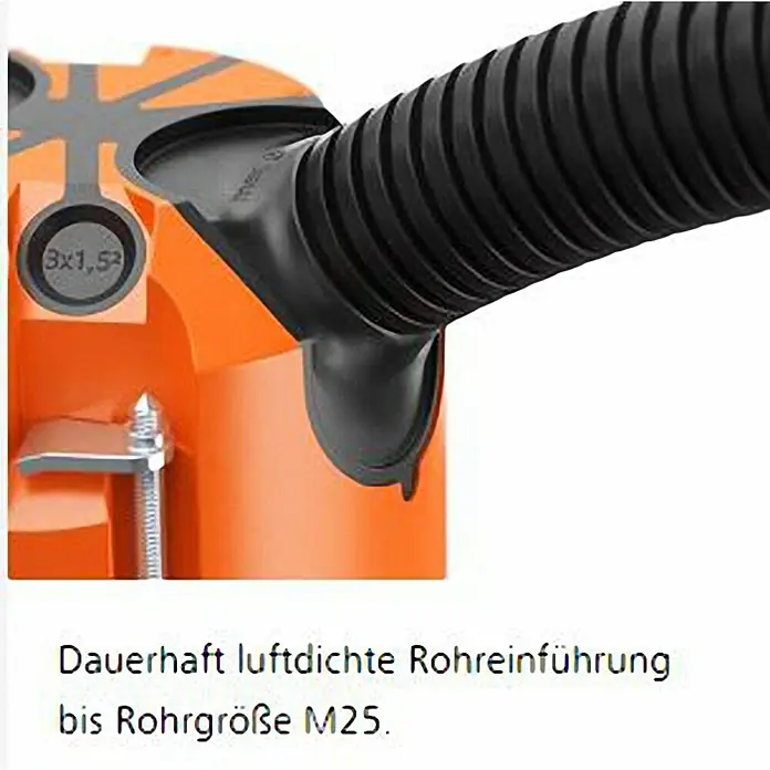 Kaiser Hohlwanddose 9263-22 - 68 x 49 mm, Orange, 1 Stk., Winddicht - Dauerhaft luftdichte Rohreinführung bis Rohrgröße M25.