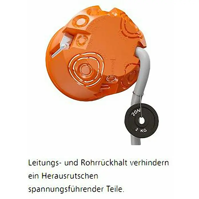 Kaiser Hohlwanddose 9062-02 - 71 x 47 mm, 2-fach, Orange, 1 Stk. - Verhindert das Herausrutschen spannungsführender Teile mit der Leitungs- und Rohrrückhaltung.