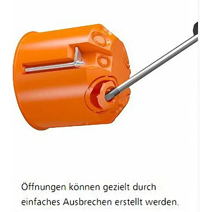 Kaiser Hohlwanddose 9064-02 - 68 x 62 mm, Hohlwand, Orange, 1 Stk. - Orange Elektro-Abzweigdose, bei der eine Sollbruchstelle mit einem Schraubendreher geöffnet wird.