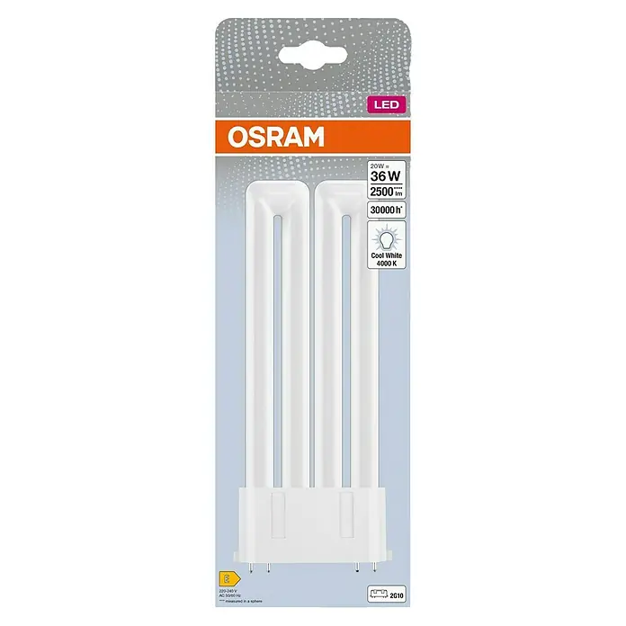 Osram LED-Röhre DULUX LED F 2G10 - Länge: 22,15 cm, Nicht Dimmbar, Kaltweiß, 2.500 lm, 20 W - Osram LED-Lampe mit 20W Leistung, entspricht 36W, 2500 Lumen, 30000 Stunden Lebensdauer, Cool White 4000K und E-Energieeffizienzklasse.