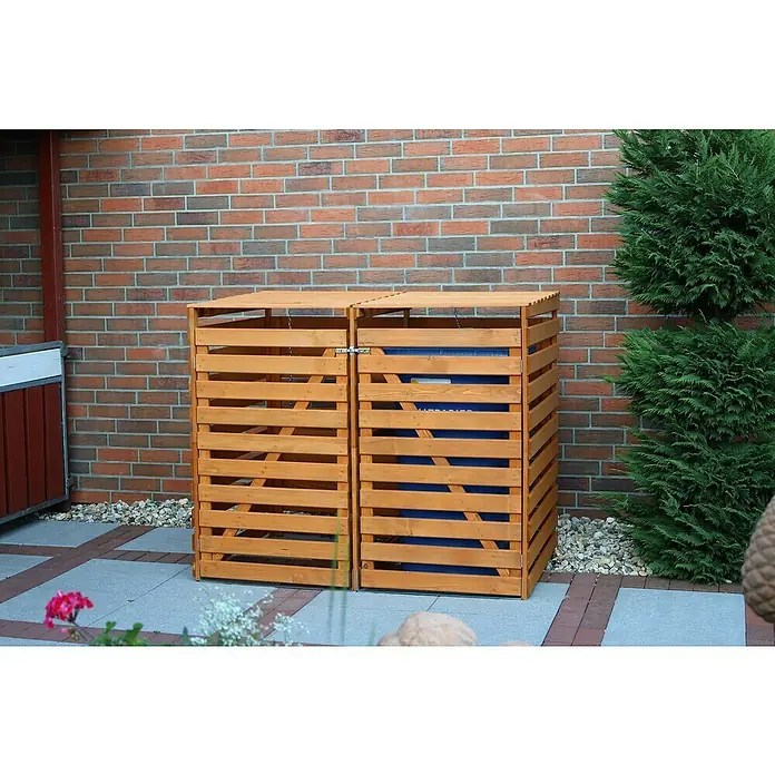 Promadino Mülltonnenbox Variov -  - Doppelter Mülltonnenbox aus Holz im Garten.