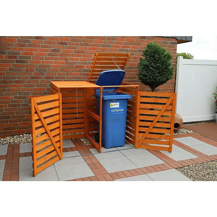 Promadino Mülltonnenbox Variov -  - Holz Mülltonnenbox für blaue Mülltonne zur Altpapierentsorgung im Garten oder Hof.