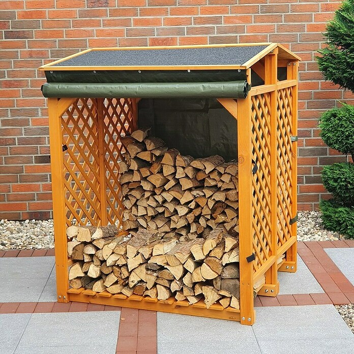 Promadino Kaminholzregal Speyer mit Wetterschutz (Holz, Honigbraun) | BAUHAUS