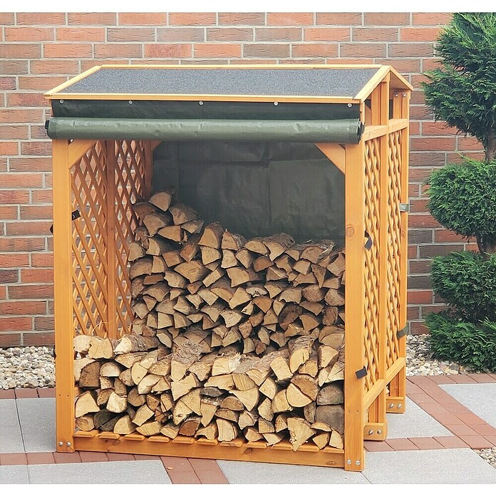 Promadino Kaminholzregal Speyer mit Wetterschutz (Holz, Honigbraun) | BAUHAUS