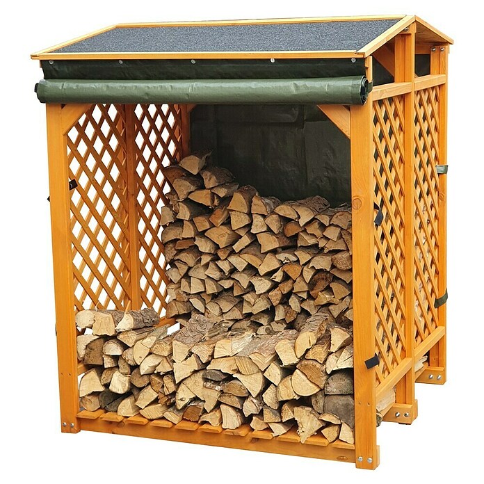 Promadino Kaminholzregal Speyer mit Wetterschutz (Holz, Honigbraun) | BAUHAUS