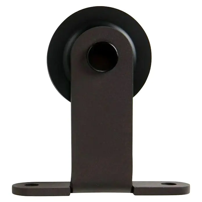 Herraje para puertas correderas de madera - Acero, Negro - Primer plano de un rodillo negro para puerta corredera que garantiza estabilidad y un funcionamiento suave.