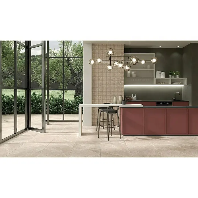 Momastela Feinsteinzeugfliese 2.0 Concept - 60 x 60 cm, Beige - Elegante Küche mit modernem Fliesenboden, der den Raum optisch erweitert und für eine angenehme Atmosphäre sorgt. Die Farbgebung harmoniert perfekt.