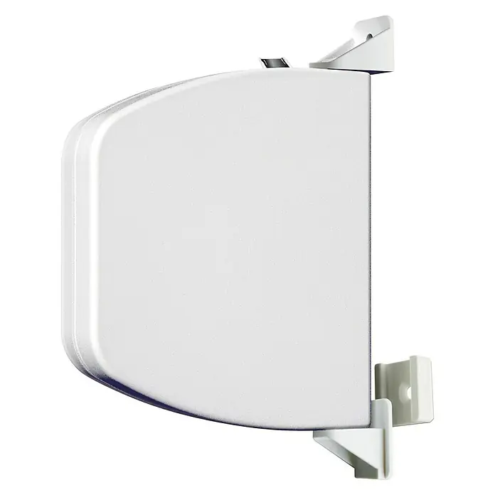 Schellenberg Recogedor de cinta de persiana 50140 - Anchura de la correa: 14 mm, Giratorio 180°, Blanco - Primer plano de una caja de persiana blanca con montaje lateral. Ideal para sombra de ventanas y estética de diseño moderno.