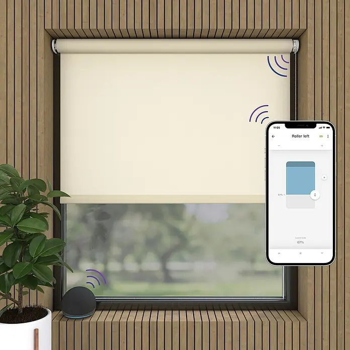 Rollo Elektrisch - B x H: 90 x 190 cm, Tageslichtdurchlässig, Beige, Uni - Intelligente Rollos für Ihr Zuhause: Steuern Sie Ihre Jalousien bequem per App oder Sprachsteuerung. Moderne Technologie für mehr Komfort.