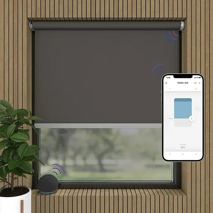 Verdunkelungsrollo Mila Elektrisch - B x H: 60 x 190 cm, Grau, Uni - Intelligente Rollos im modernen Raum mit Steuerung per App und Sprachassistent, für höchsten Komfort.