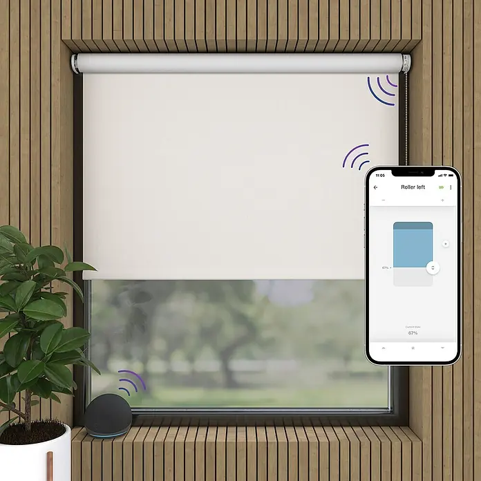 Verdunkelungsrollo Elektrisch - B x H: 50 x 190 cm, Weiß, Uni - Intelligente Rollos für Ihr Zuhause. Steuern Sie Ihre Rollos bequem per Smartphone-App oder Sprachsteuerung mit Alexa.