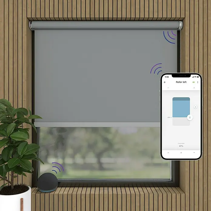 Verdunkelungsrollo Mila Elektrisch - B x H: 60 x 190 cm, Hellgrau, Uni - Intelligente, per App gesteuerte Rollläden. Die Rollläden bieten Komfort und moderne Steuerung für Ihr Zuhause.