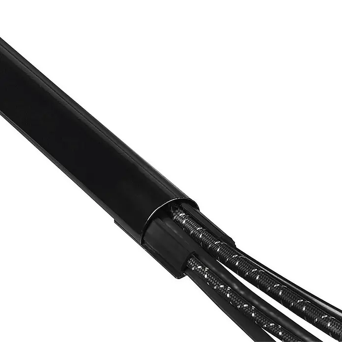 Hama Kabelkanal - 1,1 m x 33 mm x 18 mm, Schwarz - Schwarze Kabelschutzrohre mit zwei darin liegenden, stoffummantelten Kabeln für einen sauberen Look.