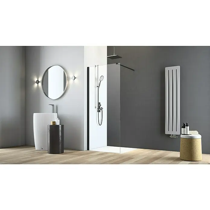 Camargue Vario Duschwand B8 - B x H: 100 x 191,5 cm, Beschichtet, Schwarz - Modernes Badezimmer-Design mit begehbarer Dusche, Waschtisch und stilvollem Heizkörper. Das schlichte Interieur besticht durch seine klaren Linien.