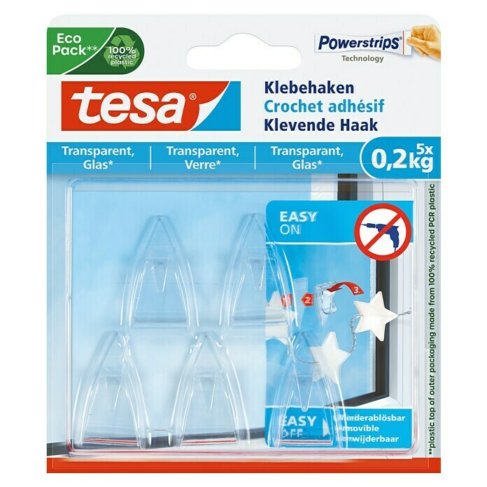 Tesa Kleefhaak (Geschikt voor: Glas, Belastbaarheid: 0,2 kg, 5 stk., Transparant)
