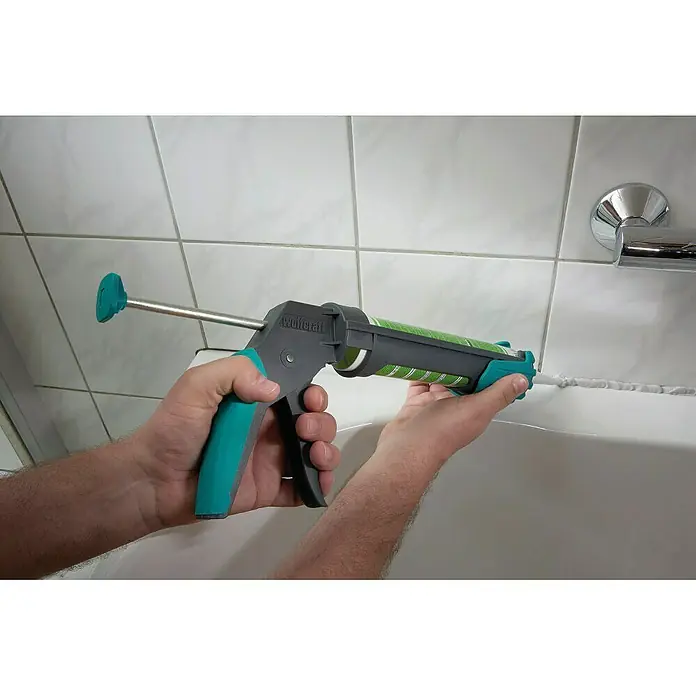 Wolfcraft Pistola de silicona MG 200 - Apto para: Silicona y cartuchos - Se utiliza una pistola de cartuchos para crear una junta hermética entre la bañera y la pared alicatada.