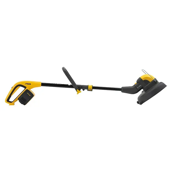 Stiga Akku-Rasentrimmer GT 300E - 20 V, 2 Ah, 2 Akkus, Schnittbreite Messer: 30 cm - Akku-Rasentrimmer GT 300e von STIGA, gelb und schwarz, für präzises Kantenschneiden und Rasenpflege im Garten.