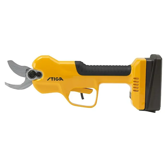 Stiga Akku-Astschere SC 100E - 20 V, 1 Akku, Max. Aststärke: 30 mm - Die gelbe Akku-Gartenschere von STIGA ist ideal für präzise Schnitte in Ihrem Garten. Leistungsstark und einfach zu bedienen für müheloses Schneiden.