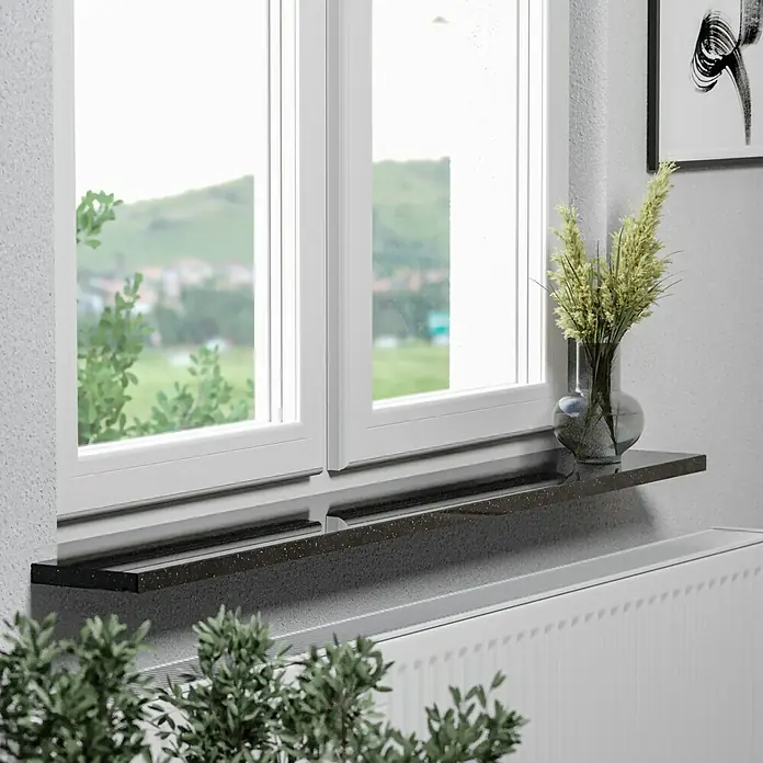Fensterbank Star Galaxy113 x 30 x 2 cm, Schwarz, Naturstein - Fensterbank aus dunklem Material mit Dekorationen.