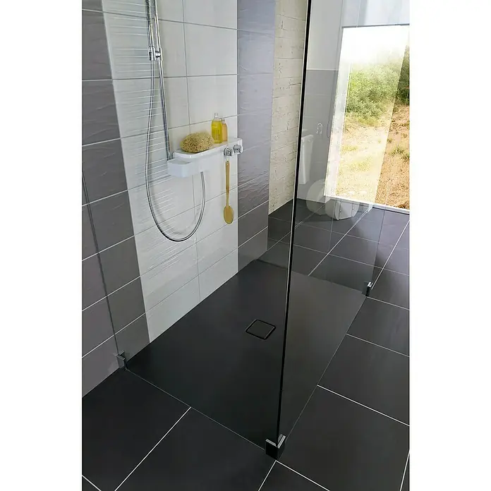 Kaldewei Duschwanne Conoflat 796-1 - L x B: 140 x 100 cm, Stahl, Schwarz - Elegante Duschkabine mit dunkler Duschwanne und stilvollem Duschregal. Zeitgemäßes Design für ein modernes Badezimmer.